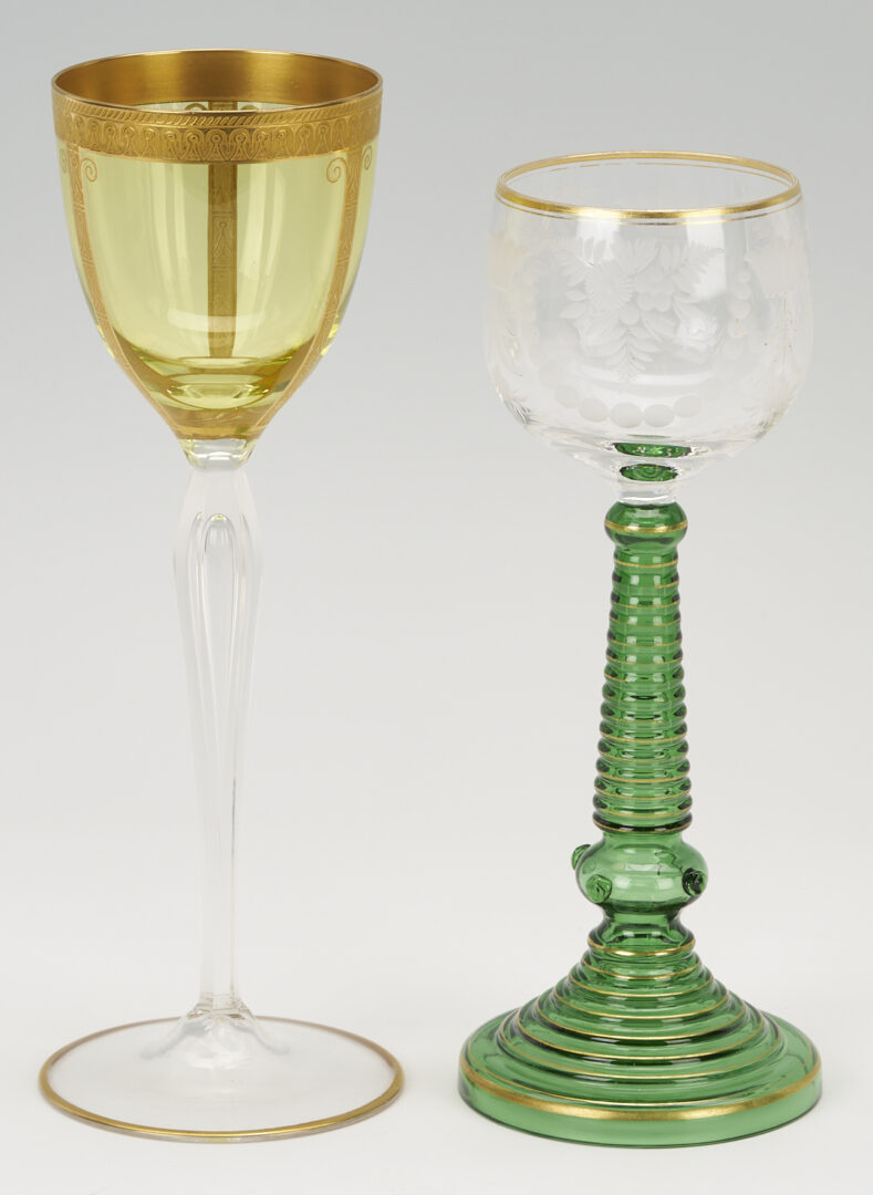 Lot 1101: 13 German Gilt Green Roemers & 4 Moser Style Wine Glasses