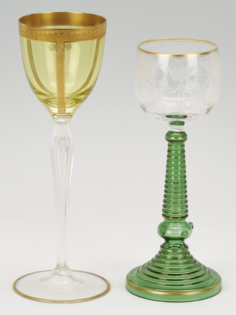 Lot 1101: 13 German Gilt Green Roemers & 4 Moser Style Wine Glasses