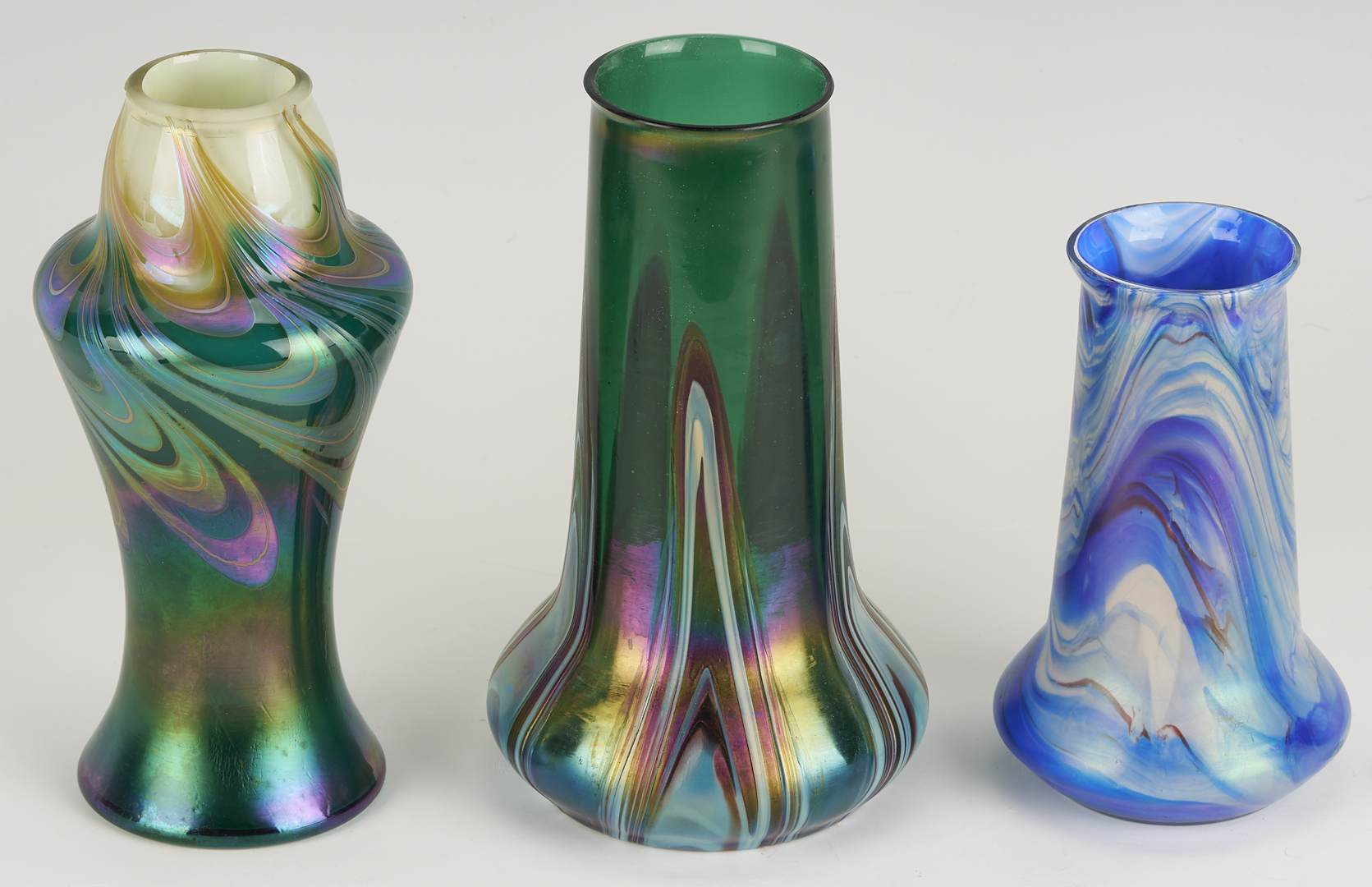 Lot 1103: 3 Art Glass Vases with Pulled Color Designs