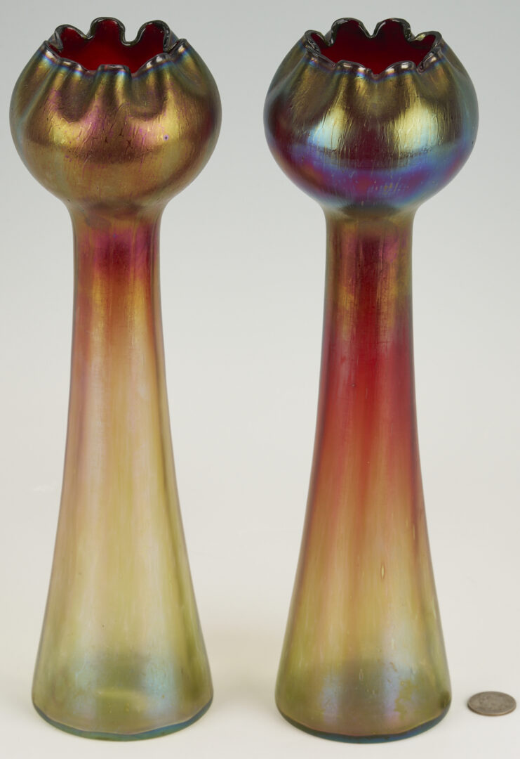 Lot 1105: Pair Rindskopf Pepita Art Nouveau Glass Vases