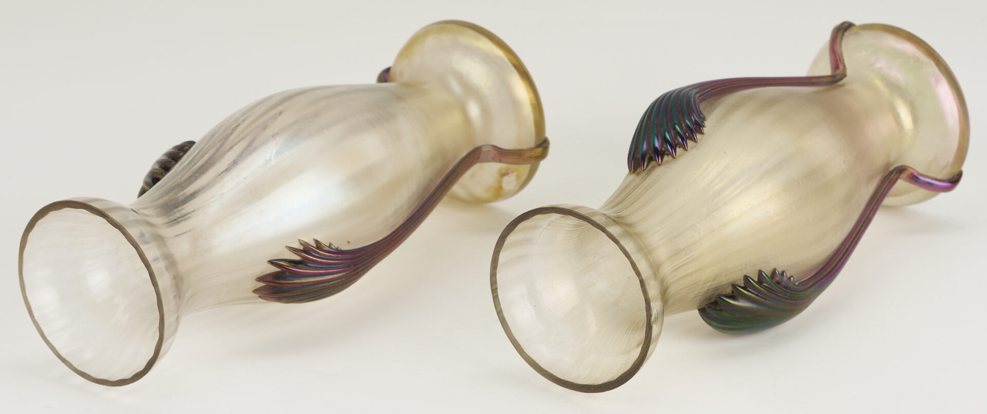 Lot 1106: 3 Art Glass Vases with Prunts, attrib. Kralilk or Rindskopf
