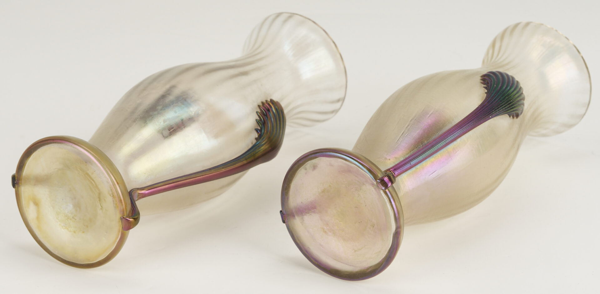 Lot 1106: 3 Art Glass Vases with Prunts, attrib. Kralilk or Rindskopf