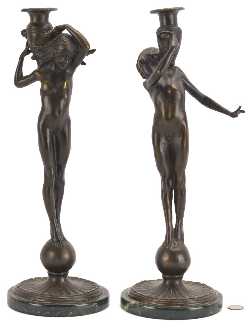 Lot 1110: After Edward McCartan, Pr. of Bronze Figural Candlesticks