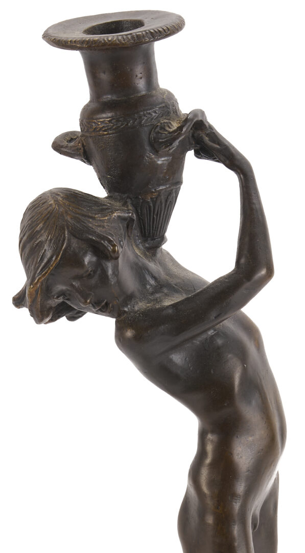 Lot 1110: After Edward McCartan, Pr. of Bronze Figural Candlesticks