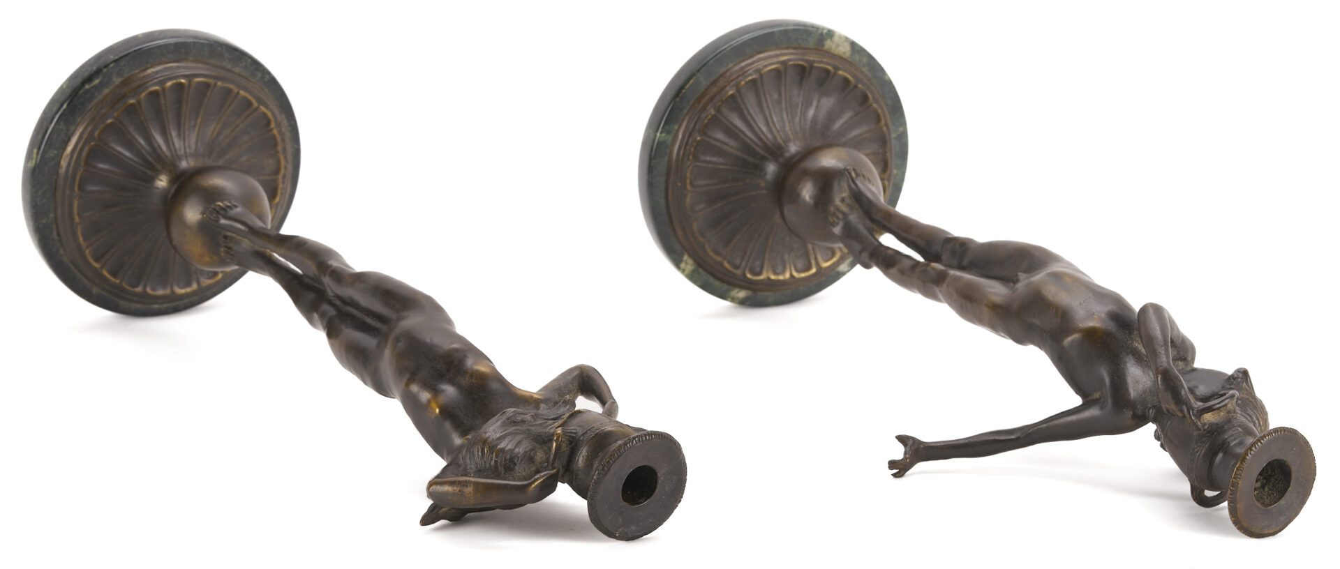 Lot 1110: After Edward McCartan, Pr. of Bronze Figural Candlesticks