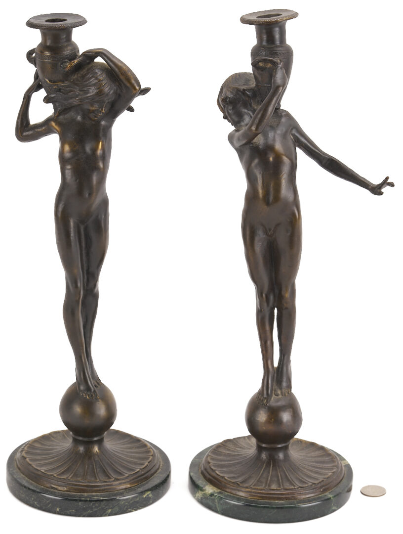 Lot 1110: After Edward McCartan, Pr. of Bronze Figural Candlesticks