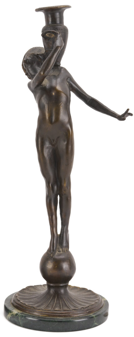 Lot 1110: After Edward McCartan, Pr. of Bronze Figural Candlesticks