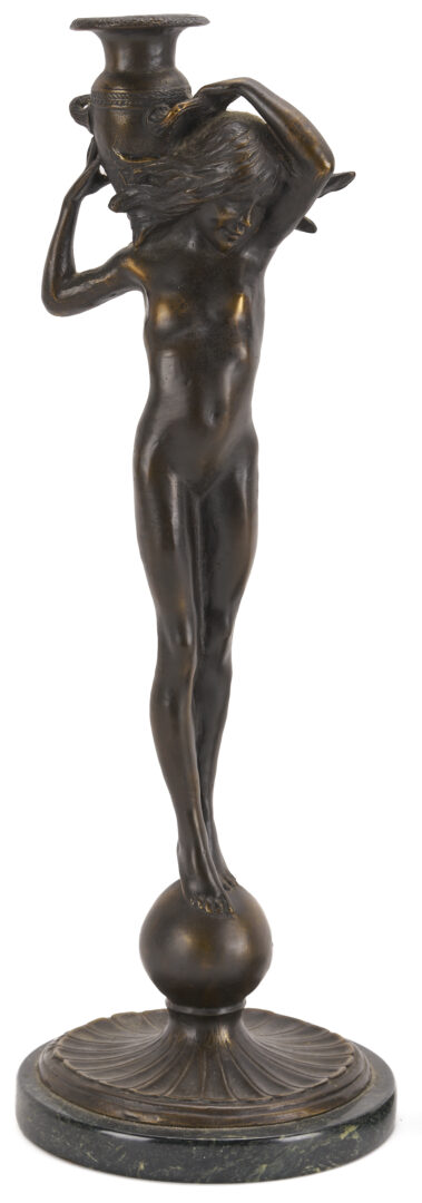 Lot 1110: After Edward McCartan, Pr. of Bronze Figural Candlesticks
