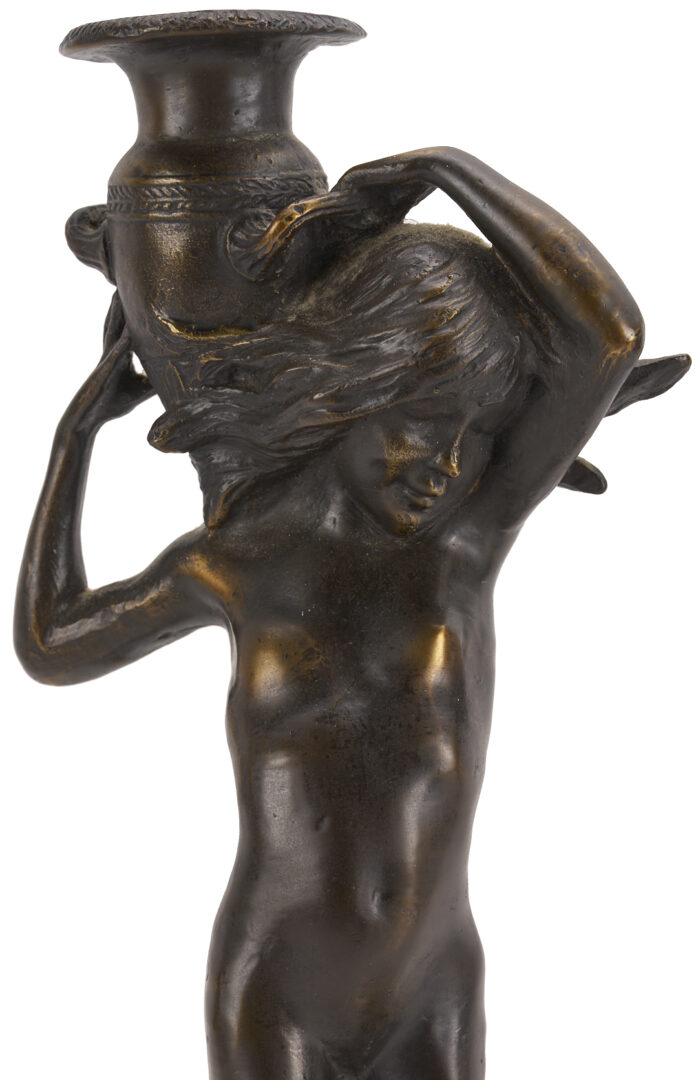 Lot 1110: After Edward McCartan, Pr. of Bronze Figural Candlesticks