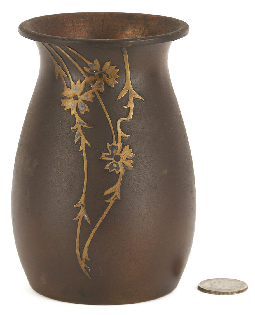 Lot 1111: Art Nouveau Bronze Sculpture & Heintz MIxed Metal Vase