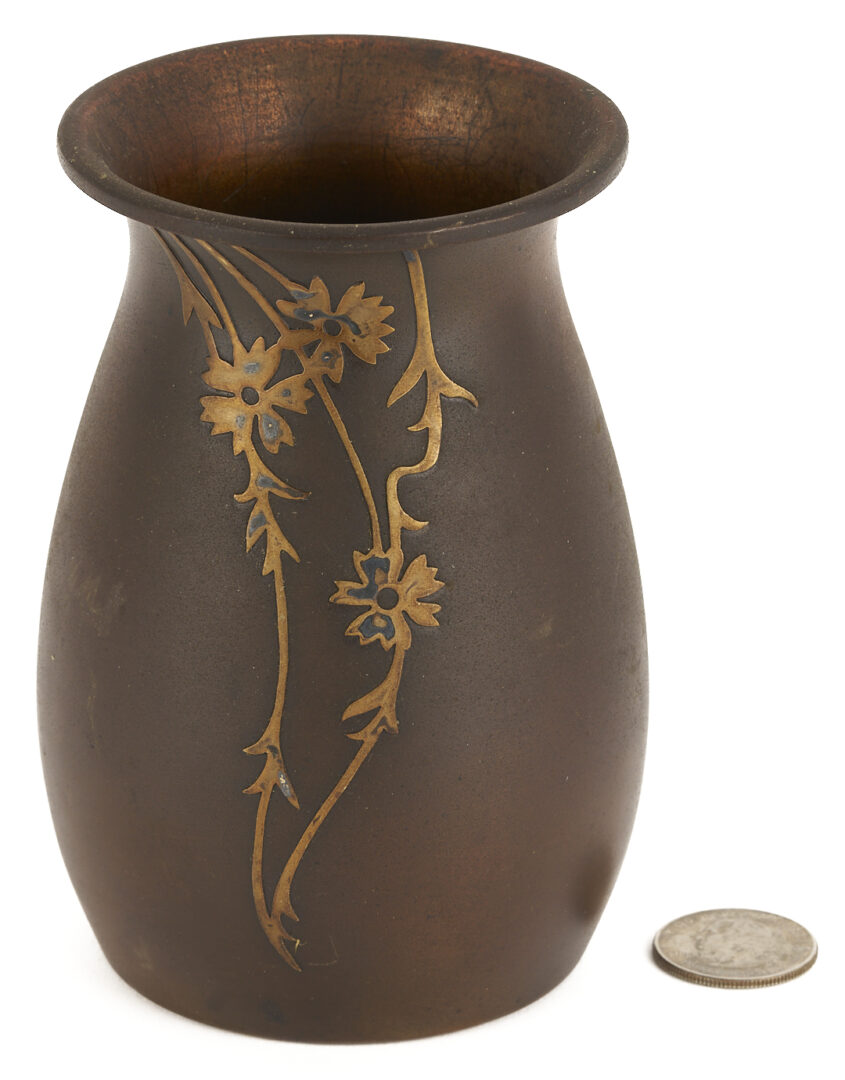 Lot 1111: Art Nouveau Bronze Sculpture & Heintz MIxed Metal Vase