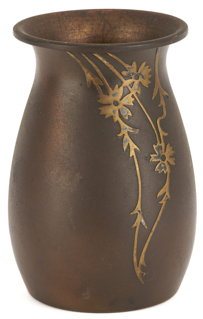 Lot 1111: Art Nouveau Bronze Sculpture & Heintz MIxed Metal Vase