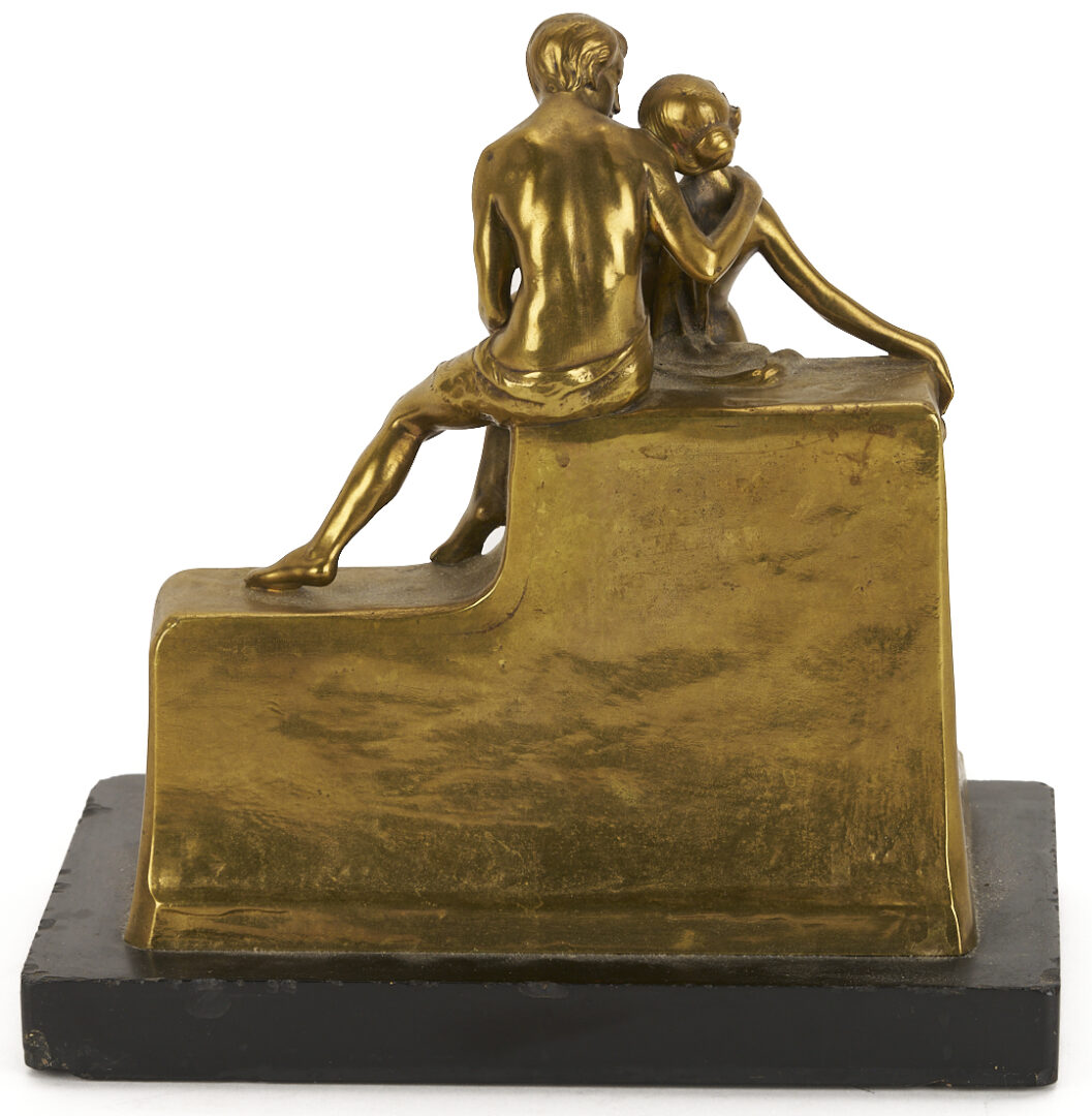 Lot 1111: Art Nouveau Bronze Sculpture & Heintz MIxed Metal Vase