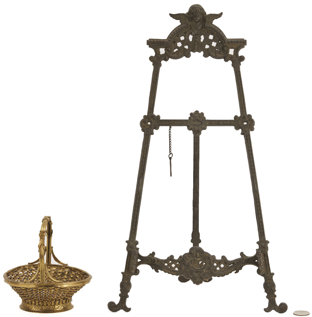 Lot 1112: Bronze Tabletop Easel and Dore Gilt Bronze Basket