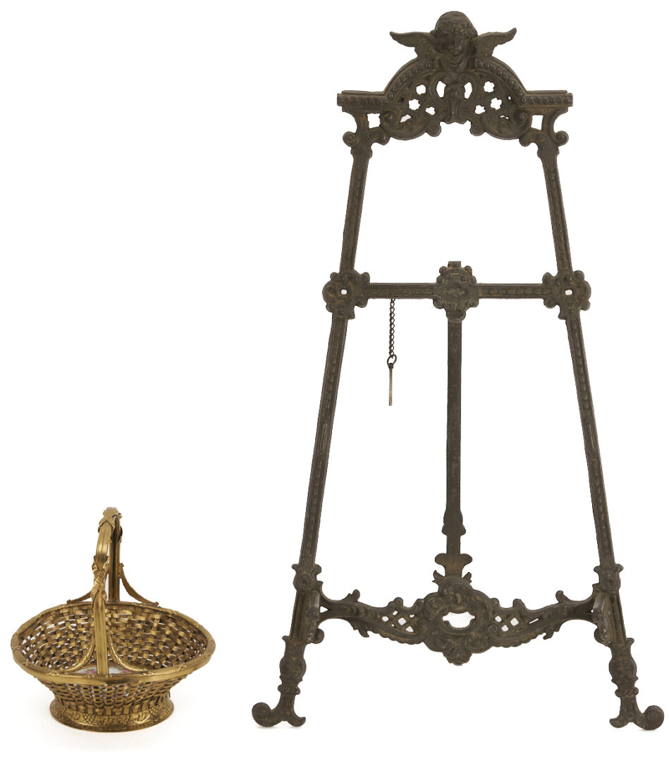 Lot 1112: Bronze Tabletop Easel and Dore Gilt Bronze Basket