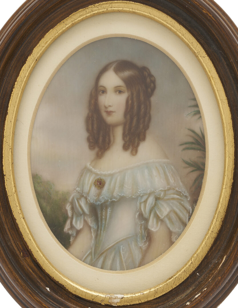 Lot 1114: 4 Portrait Miniatures: Sisters, Mother & Child plus Lady in Black Mourning Clothing