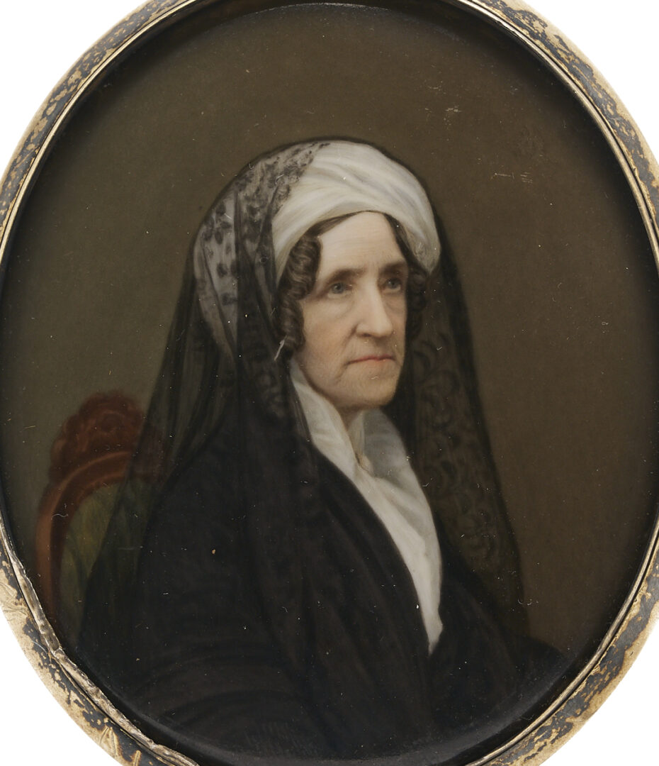 Lot 1114: 4 Portrait Miniatures: Sisters, Mother & Child plus Lady in Black Mourning Clothing