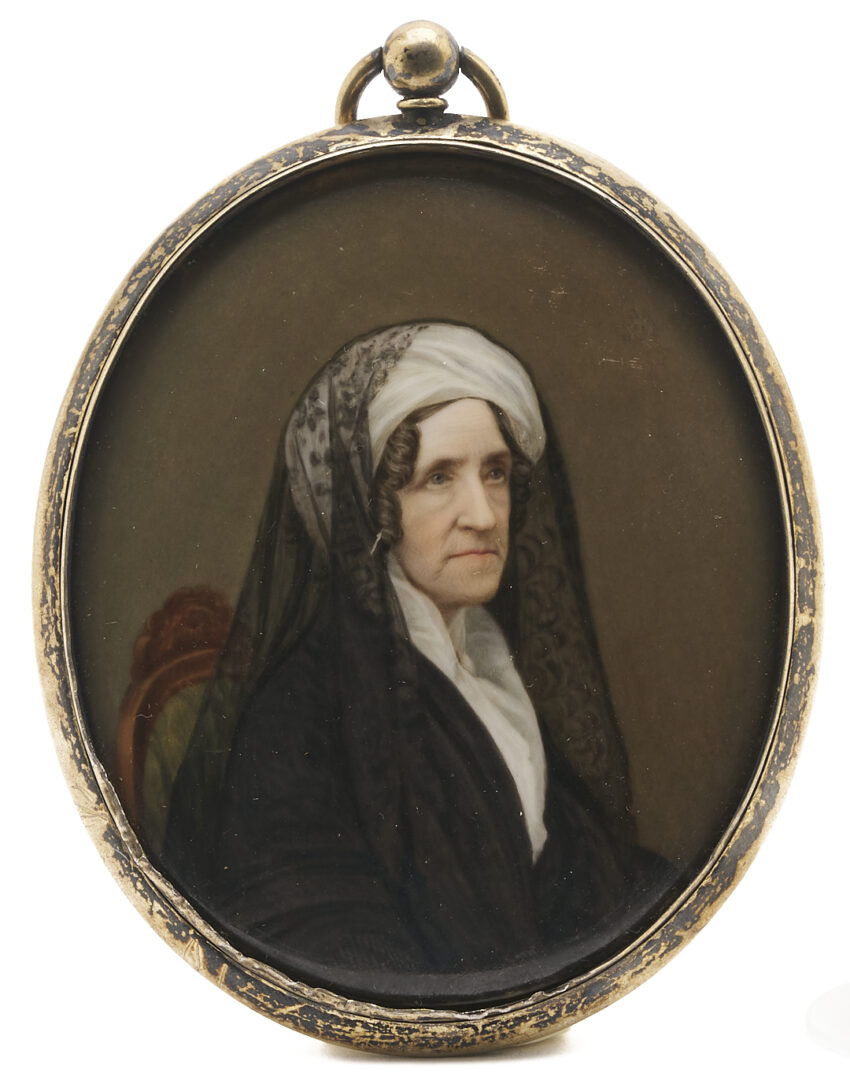 Lot 1114: 4 Portrait Miniatures: Sisters, Mother & Child plus Lady in Black Mourning Clothing