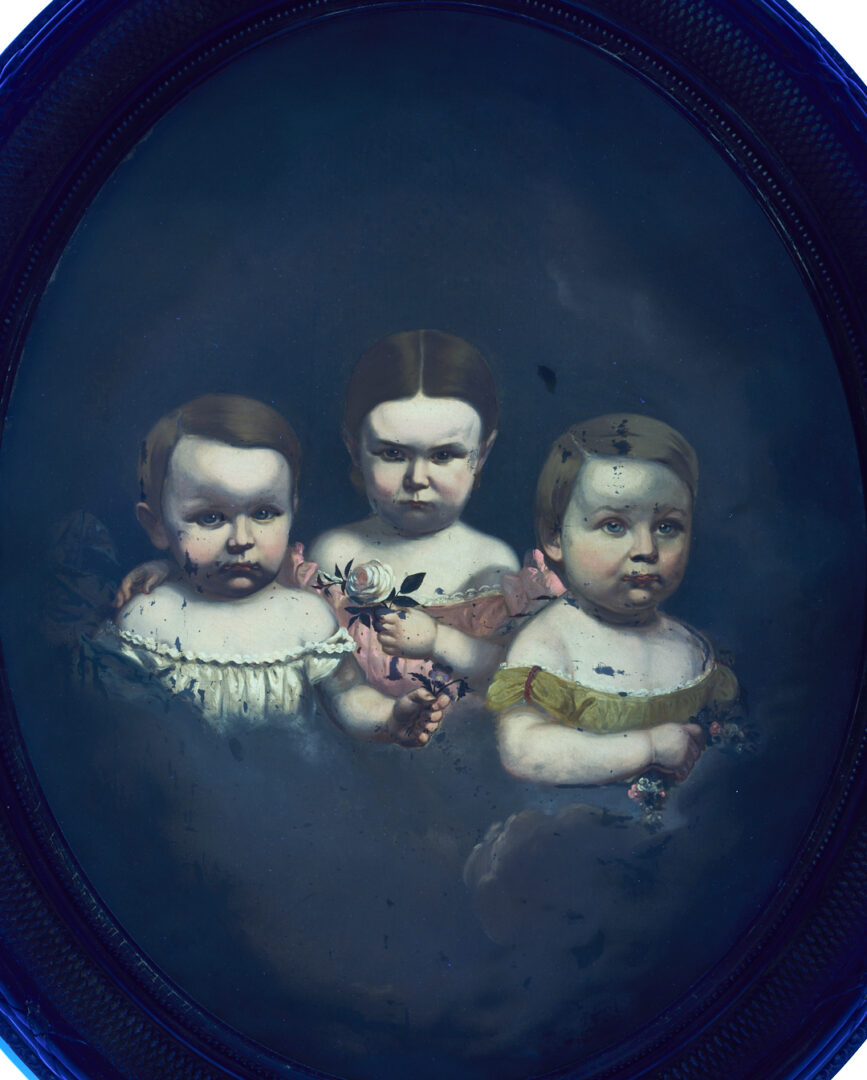 Lot 1117: Mid 19th C. Oil Portrait of 3 Children, Illegibly Signed