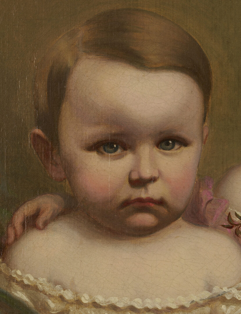 Lot 1117: Mid 19th C. Oil Portrait of 3 Children, Illegibly Signed
