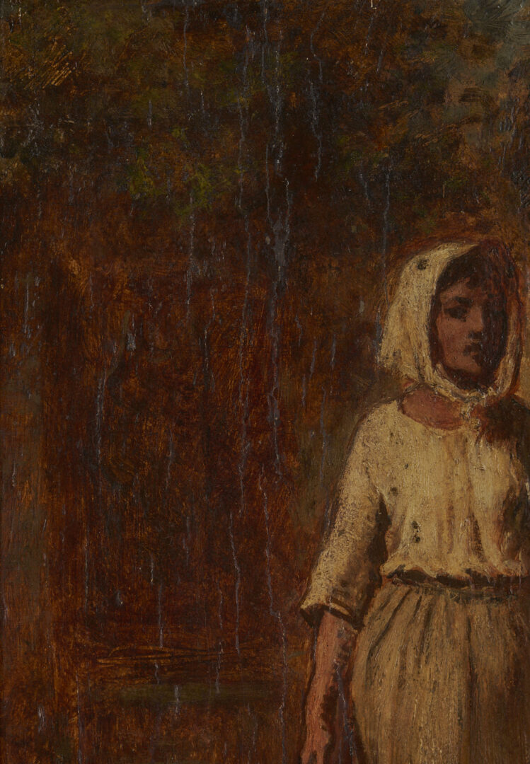 Lot 1119: O/B Peasant Woman Painting After Millet, Poss. Lloyd Branson, Knaffl Label