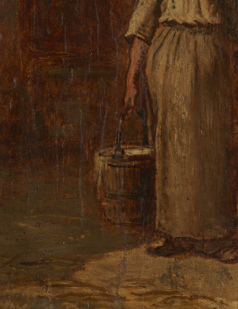 Lot 1119: O/B Peasant Woman Painting After Millet, Poss. Lloyd Branson, Knaffl Label