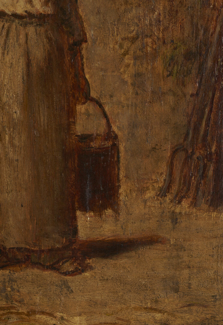 Lot 1119: O/B Peasant Woman Painting After Millet, Poss. Lloyd Branson, Knaffl Label