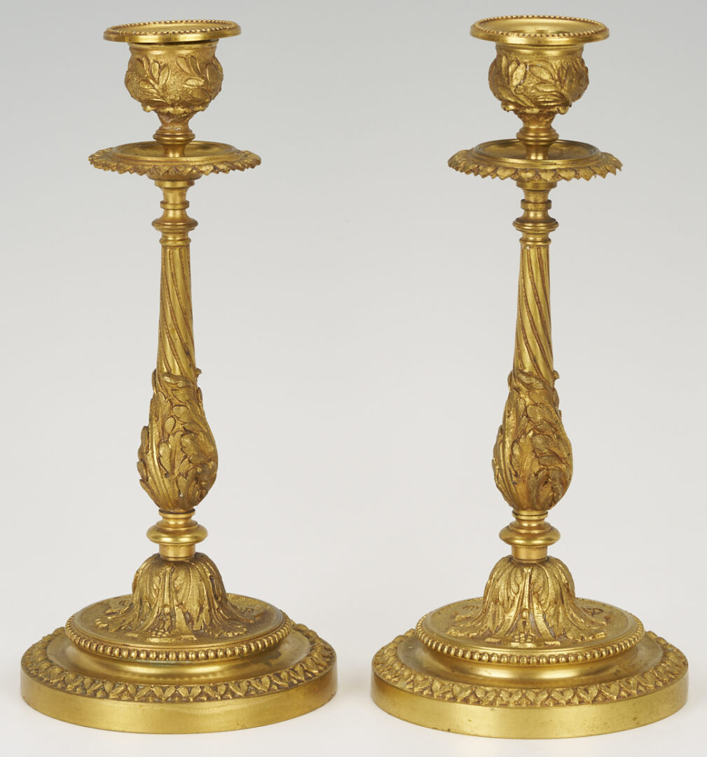 Lot 111: Neoclassical Gilt Bronze Centerpiece Bowl & Candlesticks