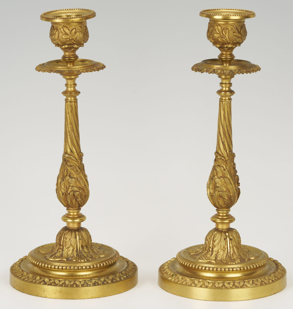 Lot 111: Neoclassical Gilt Bronze Centerpiece Bowl & Candlesticks
