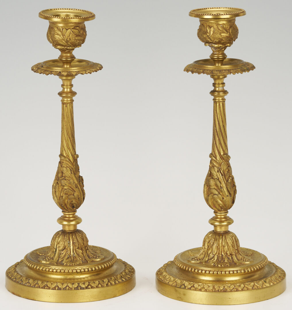Lot 111: Neoclassical Gilt Bronze Centerpiece Bowl & Candlesticks