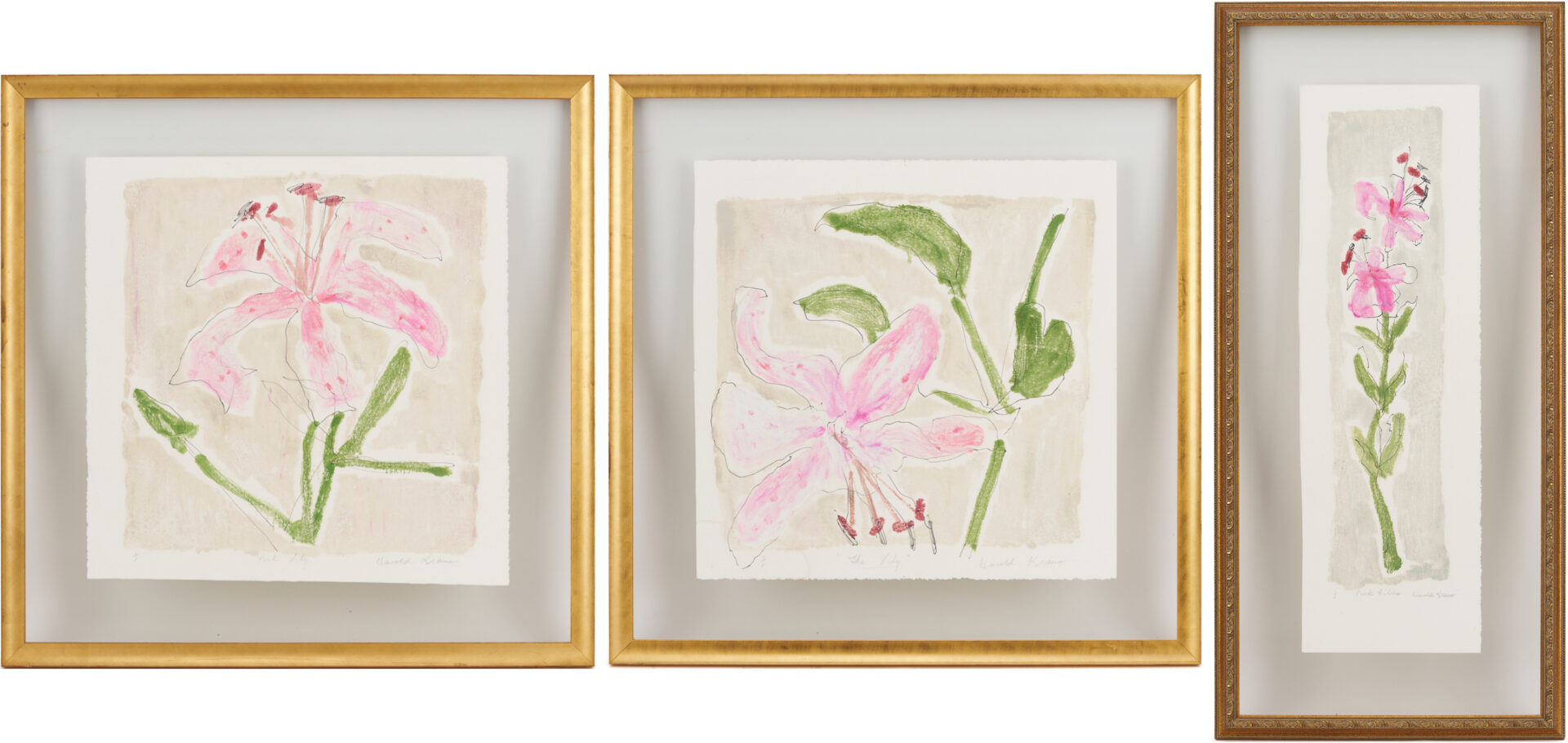 Lot 1120: Three Harold Kraus Floral Monotypes