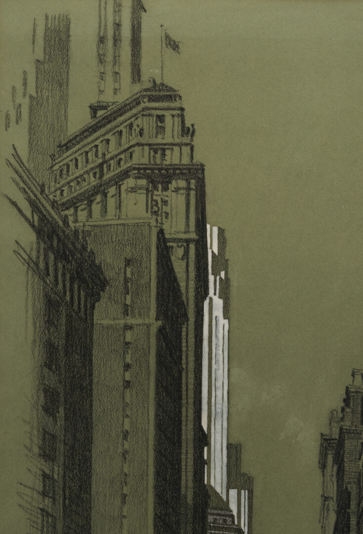 Lot 1123: Alonzo C. Webb Charcoal & Gouache, Wall Street New York Scene