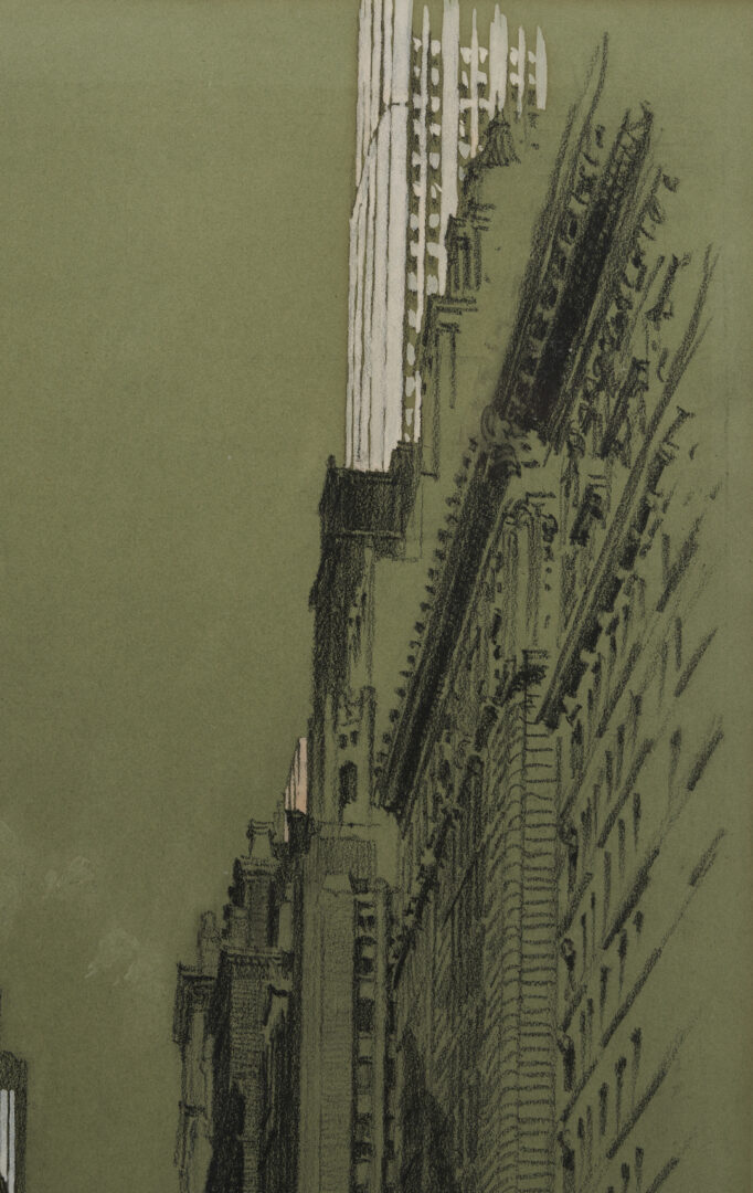Lot 1123: Alonzo C. Webb Charcoal & Gouache, Wall Street New York Scene