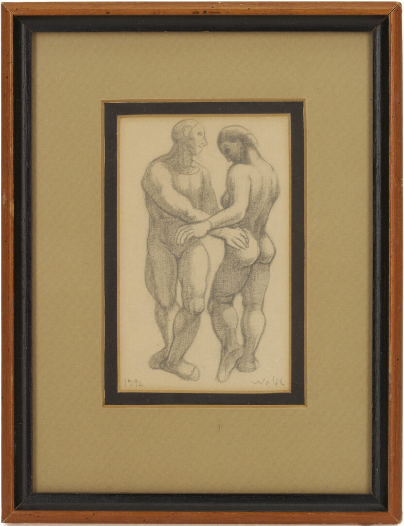 Lot 1127: 3 Small Meyer Wolfe Drawings: Street Scenes & Nude Couple