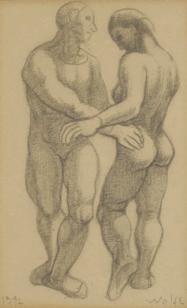 Lot 1127: 3 Small Meyer Wolfe Drawings: Street Scenes & Nude Couple