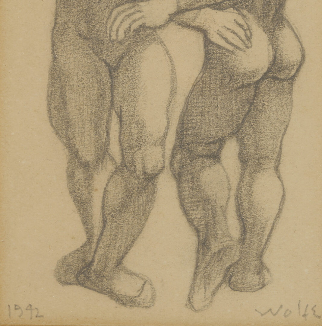 Lot 1127: 3 Small Meyer Wolfe Drawings: Street Scenes & Nude Couple