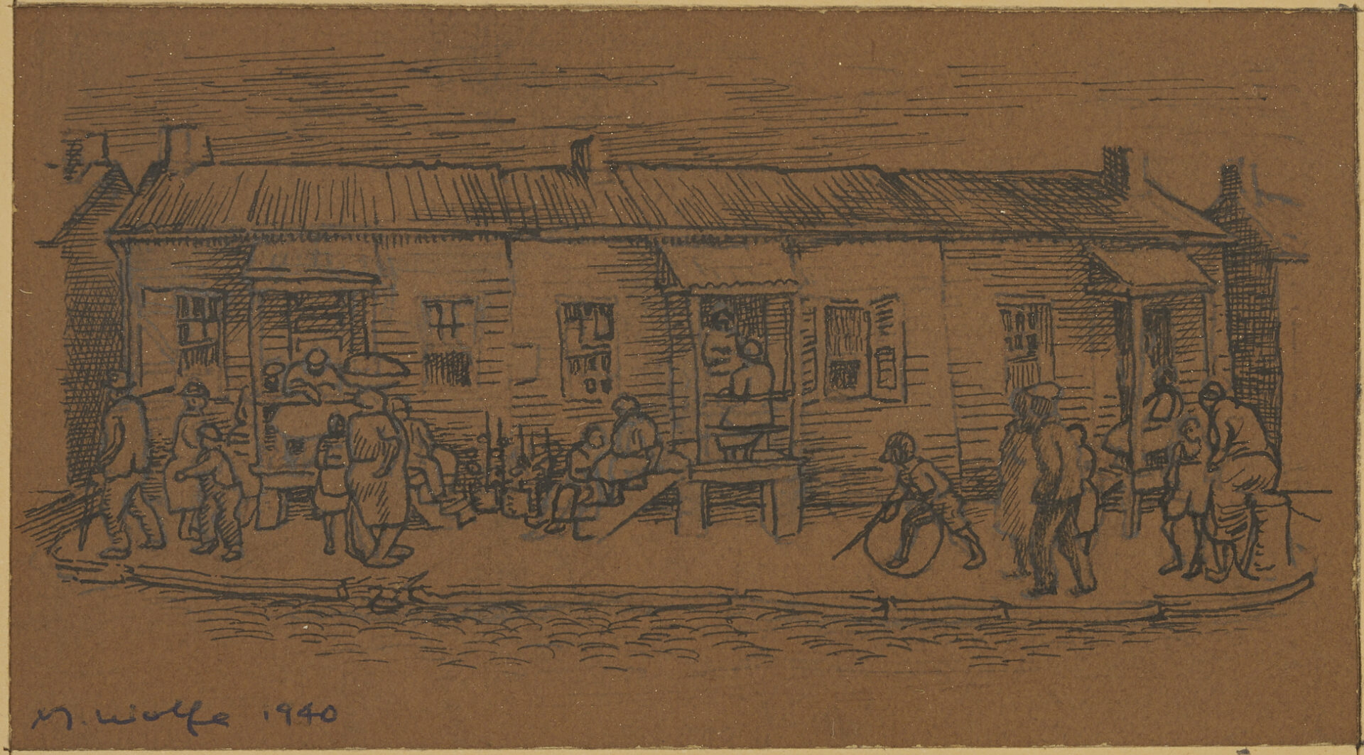 Lot 1127: 3 Small Meyer Wolfe Drawings: Street Scenes & Nude Couple