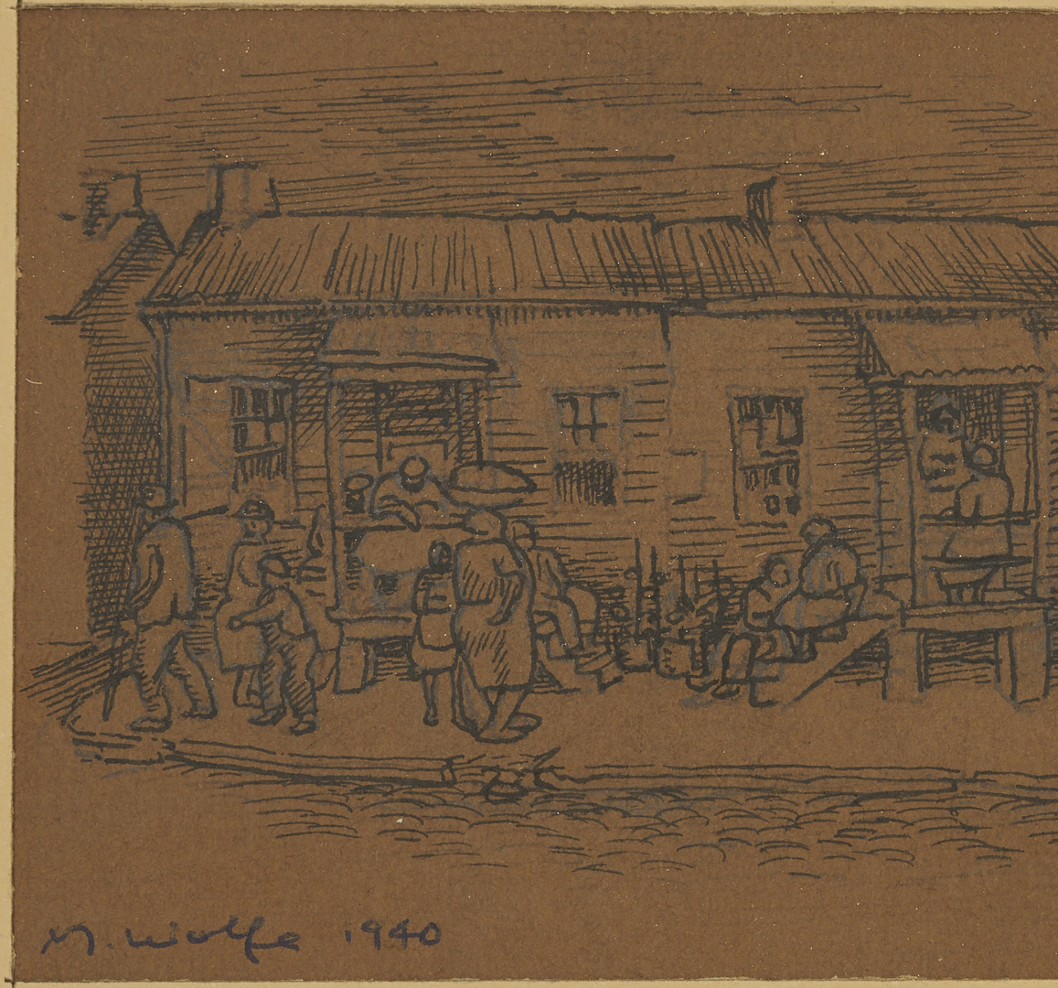Lot 1127: 3 Small Meyer Wolfe Drawings: Street Scenes & Nude Couple