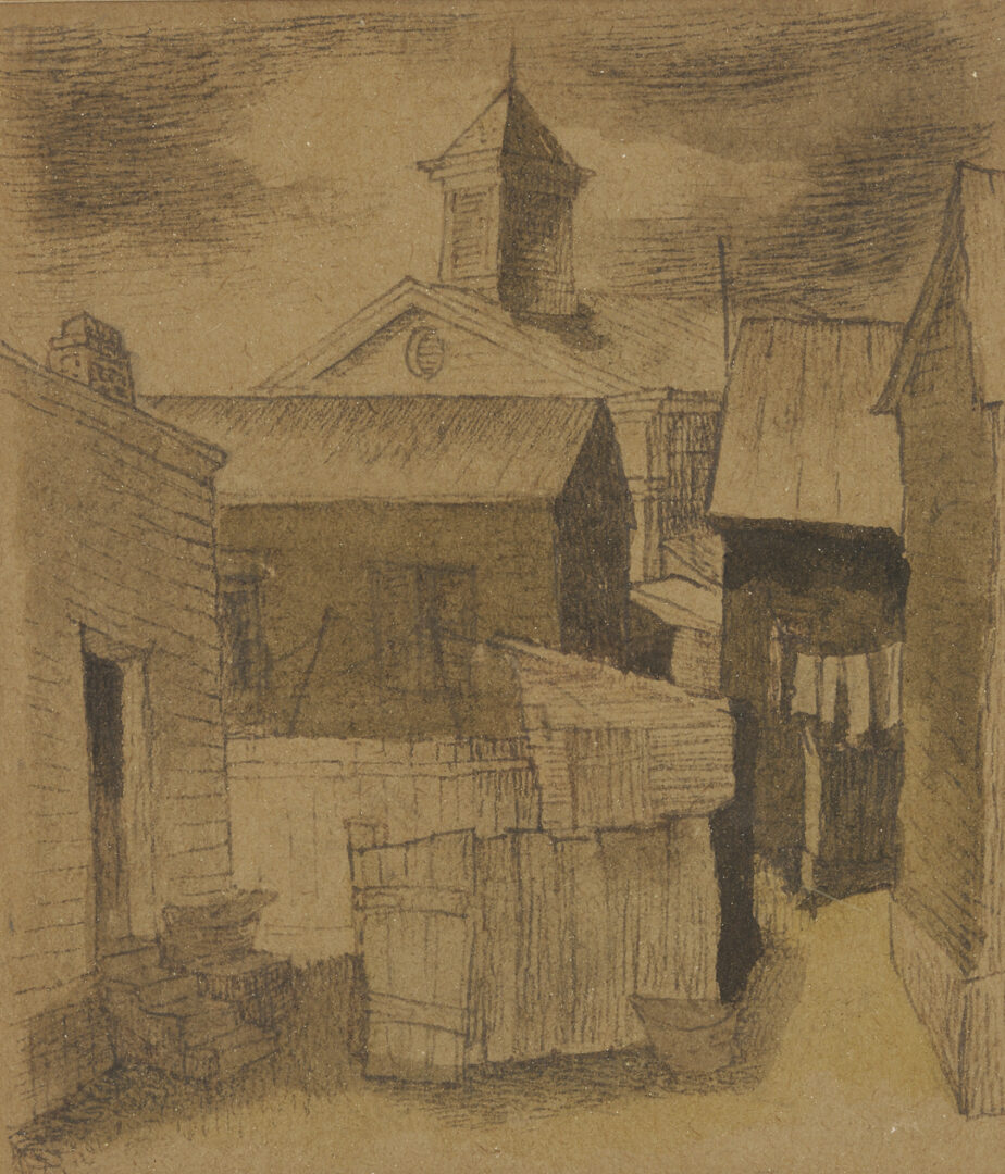 Lot 1127: 3 Small Meyer Wolfe Drawings: Street Scenes & Nude Couple