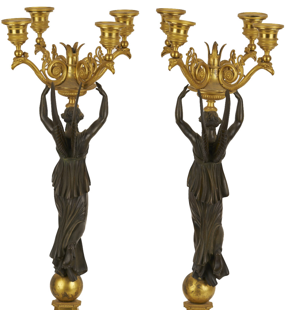 Lot 112: Pr. French Empire Gilt & Patinated Candleabra