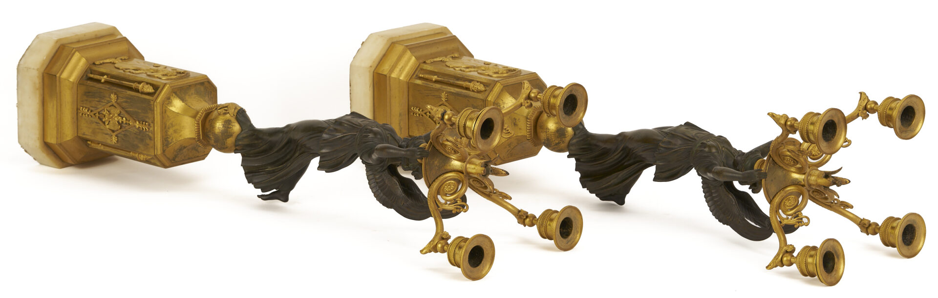 Lot 112: Pr. French Empire Gilt & Patinated Candleabra