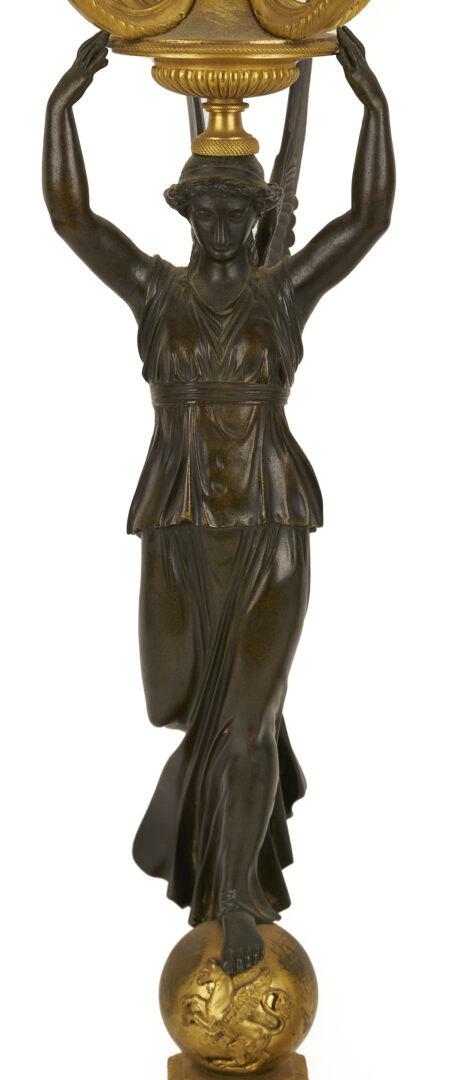Lot 112: Pr. French Empire Gilt & Patinated Candleabra