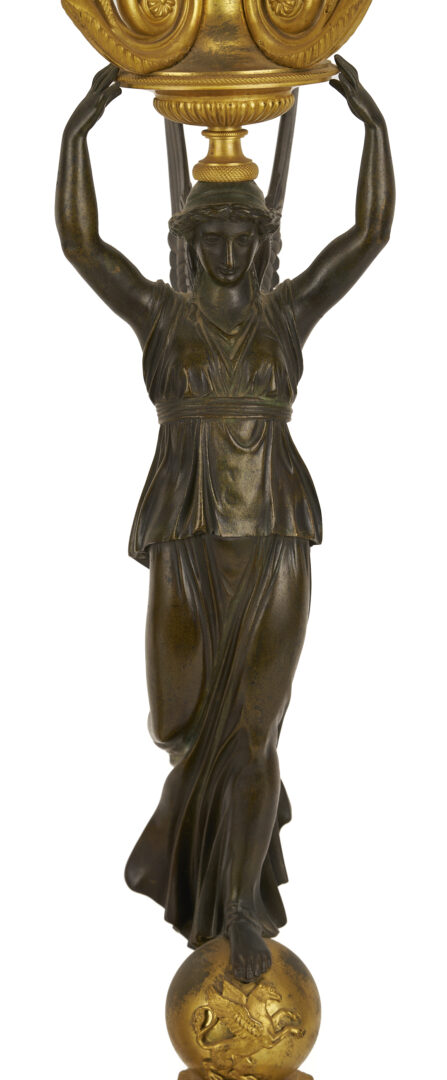 Lot 112: Pr. French Empire Gilt & Patinated Candleabra