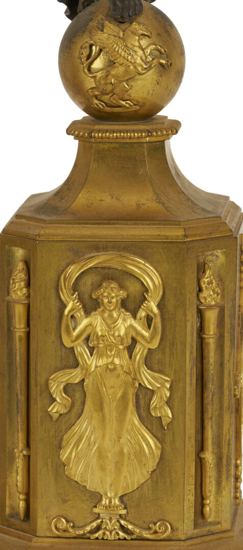 Lot 112: Pr. French Empire Gilt & Patinated Candleabra