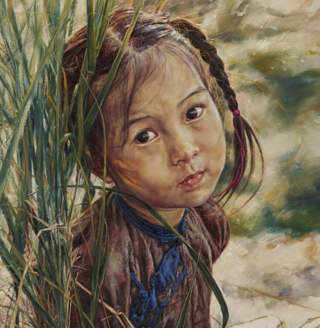 Lot 1133: Wai Ming AKA Lo Hing Kwok O/C Painting, Lovely Bright Eyes