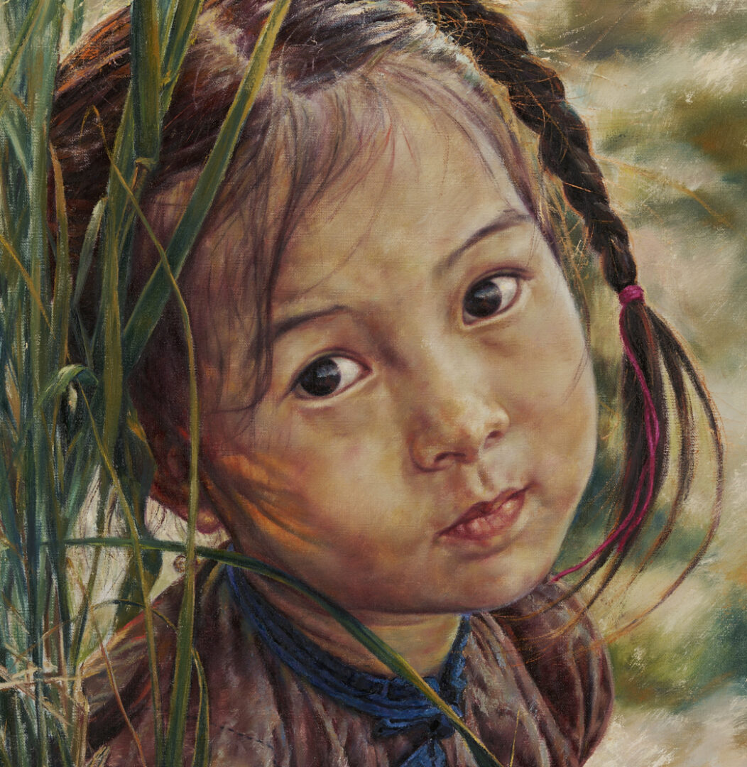 Lot 1133: Wai Ming AKA Lo Hing Kwok O/C Painting, Lovely Bright Eyes
