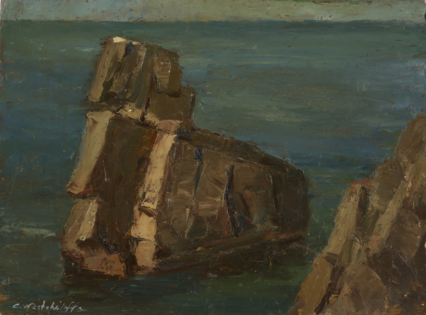 Lot 1135: Constantin Westchiloff O/B Coastal Landscape Painting