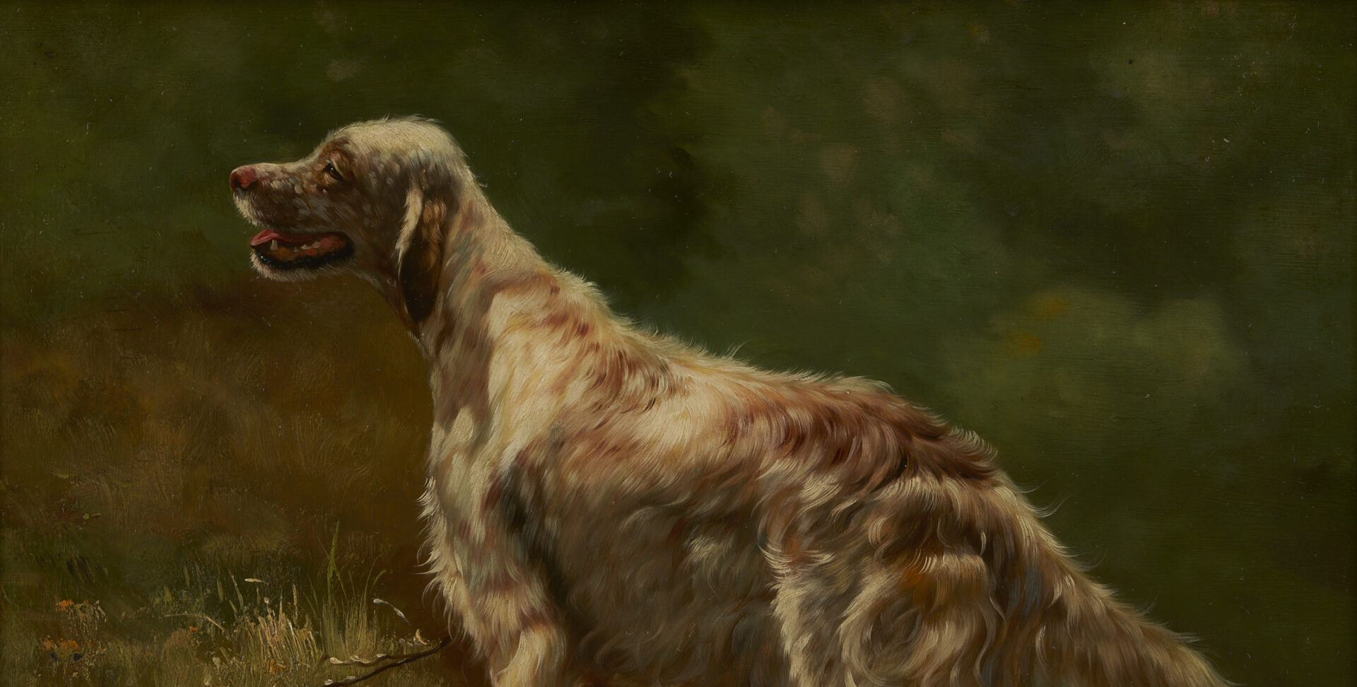 Lot 1140: Laura E. Cassidy O/C Hunting Dog Painting, English Setter, OH/KY Interest
