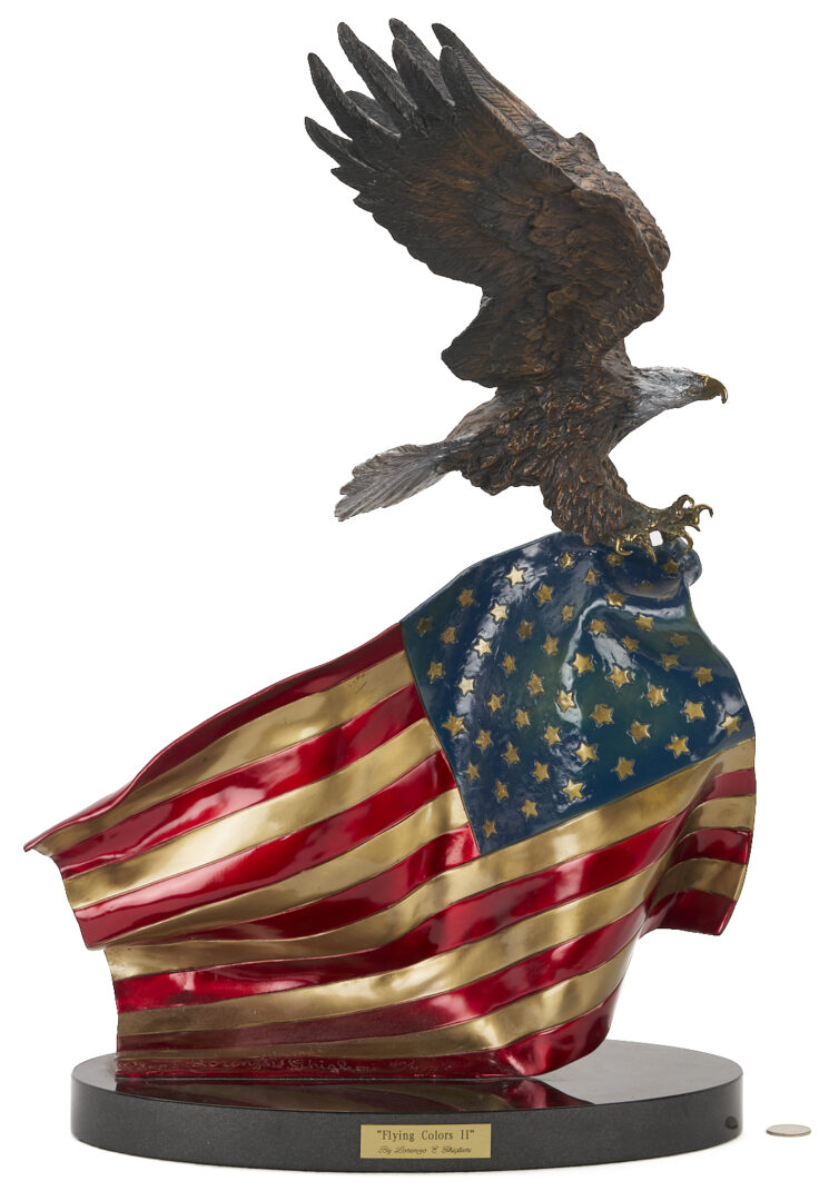 Lot 1143: Lorenzo Ghiglieri Bronze Sculpture, “Flying Colors II” Eagle