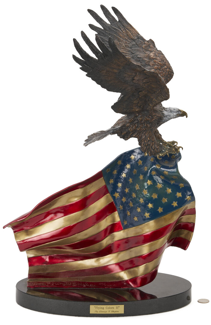 Lot 1143: Lorenzo Ghiglieri Bronze Sculpture, “Flying Colors II” Eagle
